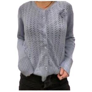 St. johns bay women’s angora blend blue long sleeve cardigan, S /medium